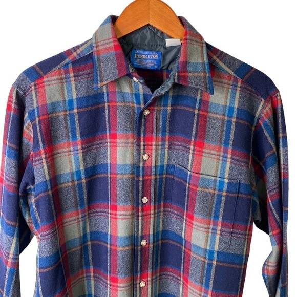 Pendleton Vintage Plaid Long Sleeve Button Down Shirt Pure Virgin Wool Made USA - Picture 2 of 16